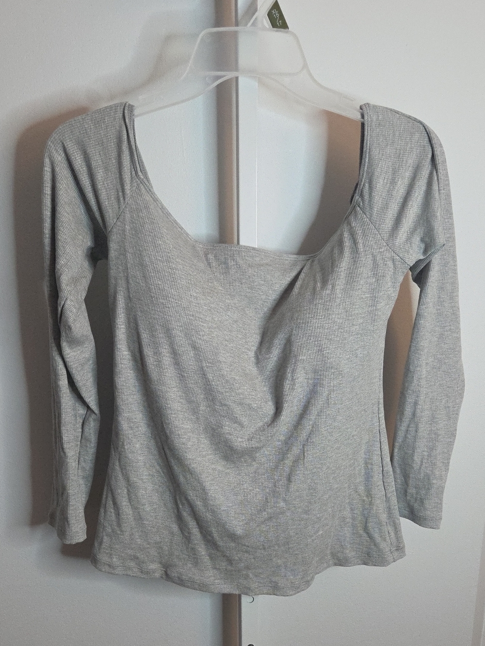 Halara Heather Grey Ribbed Long Sleeve Off Shoulder Top Built In Bra Padding